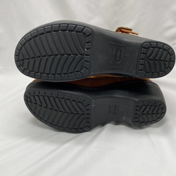 Crocs 11554 Brown Leather Suede Fold Over Ankle Slip On Boots Womens size 10 - Picture 5 of 12